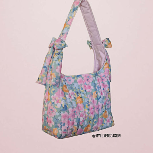 Pastel Watercolour Floral Slouchy Bow Bag
