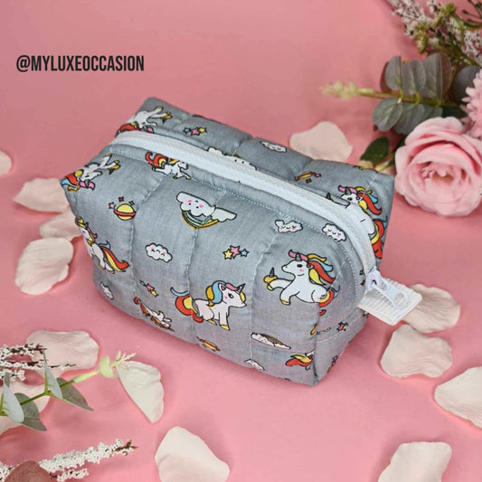 Grey Unicorn - Quilted Makeup/ Toiletry Bag