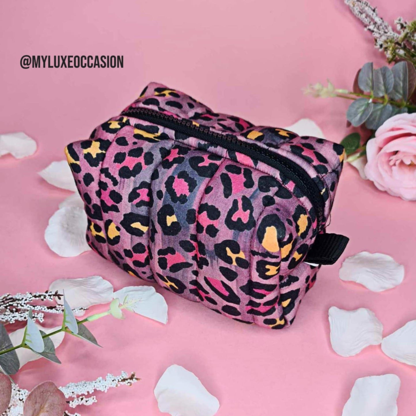 Mauve Leopard Print - Quilted Makeup/ Toiletry Bag