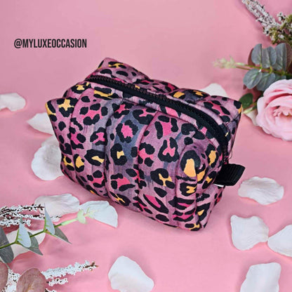 Mauve Leopard Print - Quilted Makeup/ Toiletry Bag