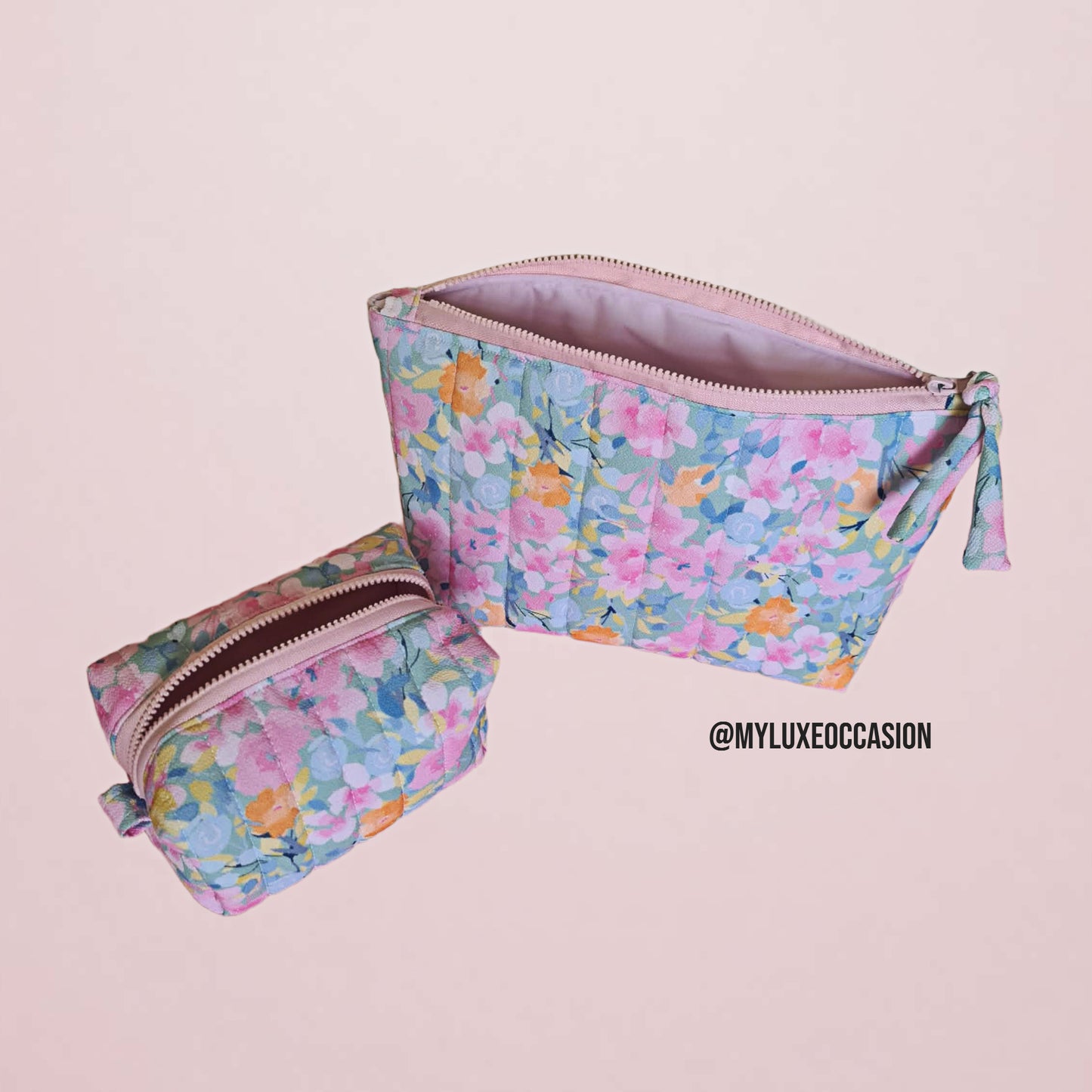 Pink Roses - Quilted Makeup/ Toiletry Bag