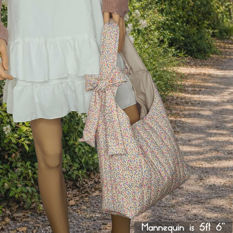 Quilted Slouchy Bow Bag - Floral Cottagecore Shoulder Bag