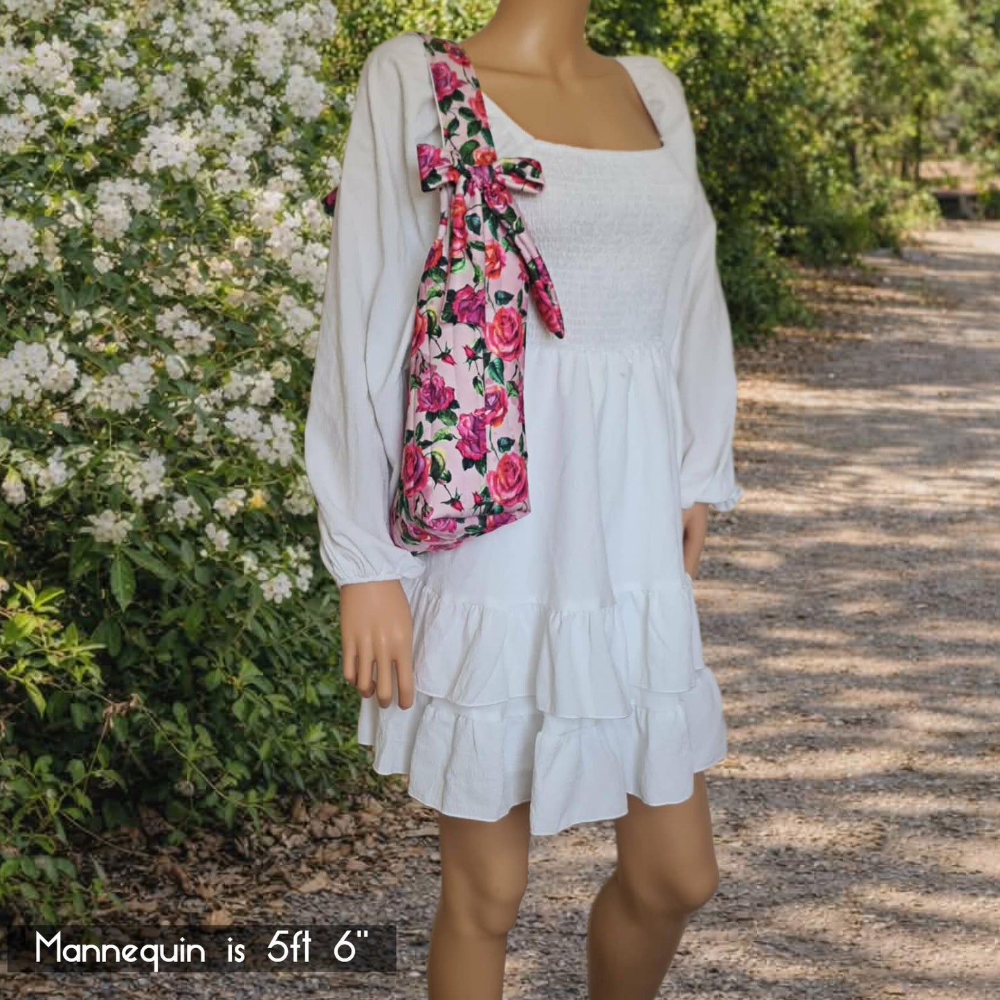 Quilted Slouchy Bow Bag - Pink Roses Shoulder Bag