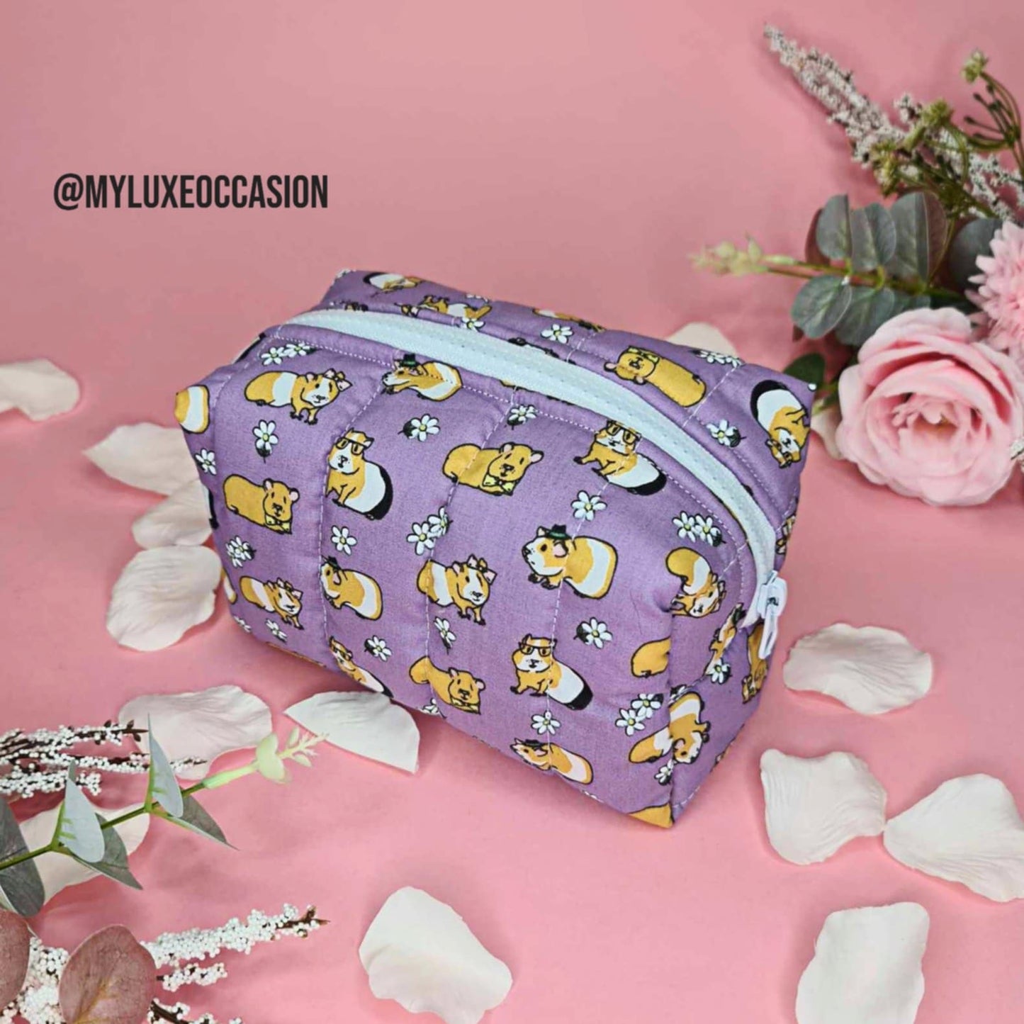 Purple Guinea Pig Print - Quilted Makeup/ Toiletry Bag