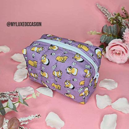 Purple Guinea Pig Print - Quilted Makeup/ Toiletry Bag