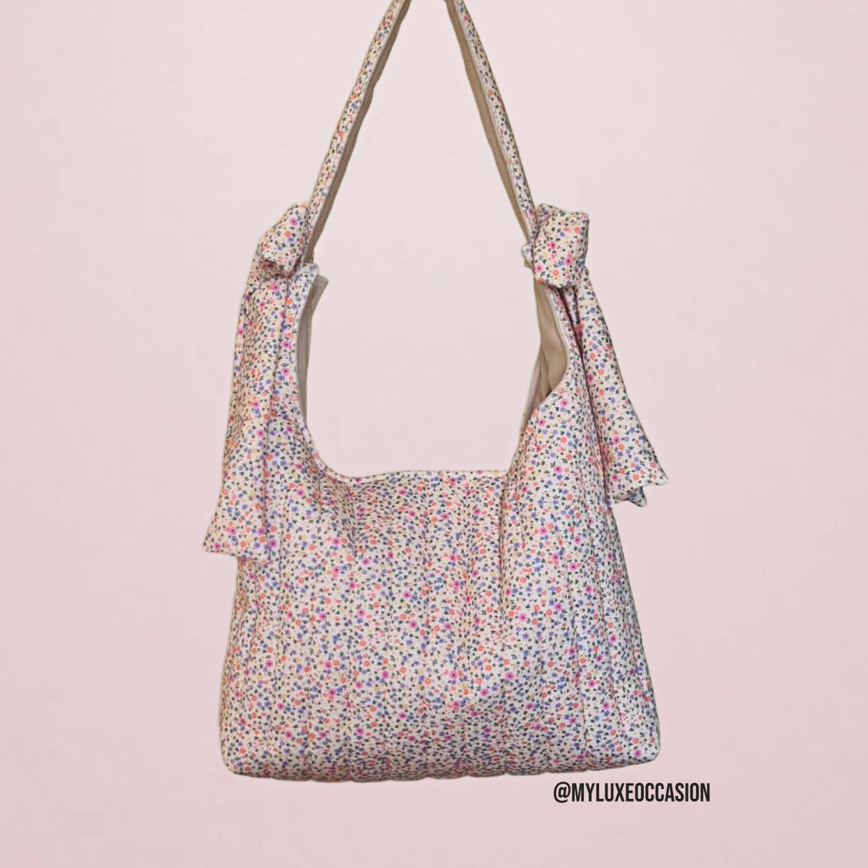 Quilted Slouchy Bow Bag - Floral Cottagecore Shoulder Bag