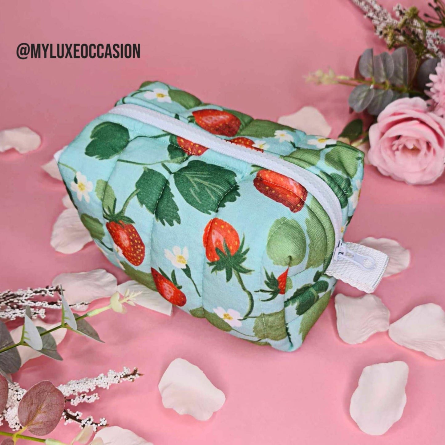 Strawberry Print - Quilted Makeup/ Toiletry Bag