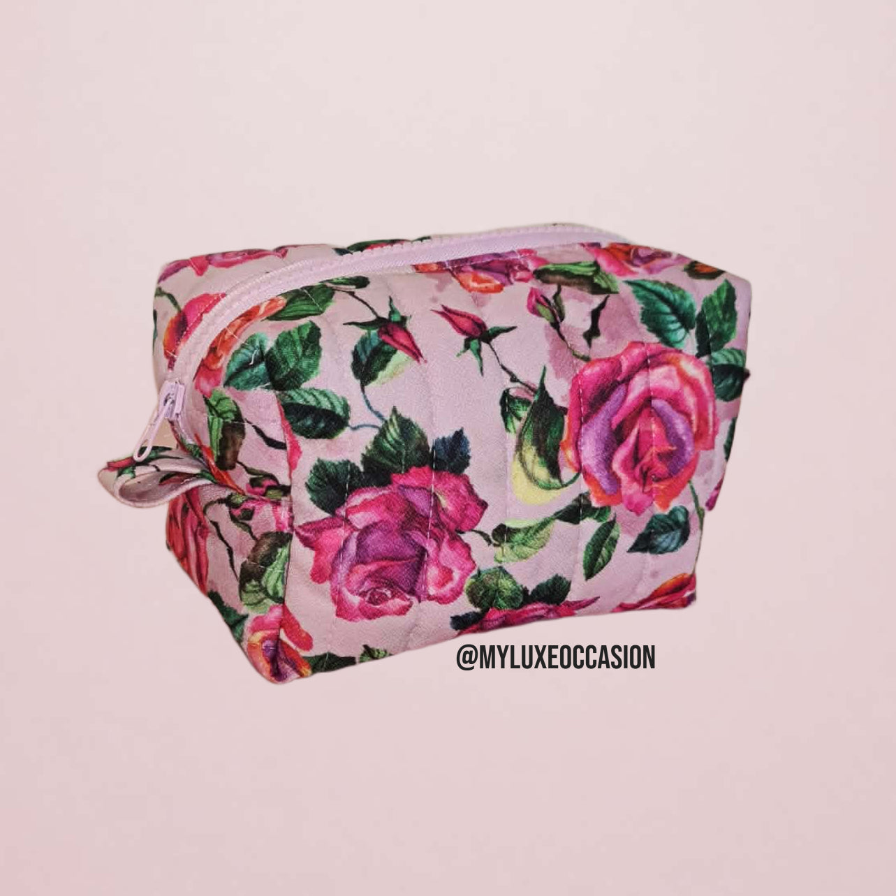 Pink Roses - Quilted Makeup/ Toiletry Bag