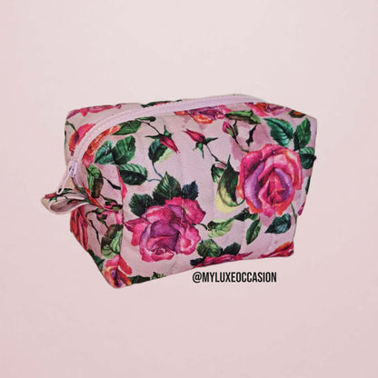 Pink Roses - Quilted Makeup/ Toiletry Bag