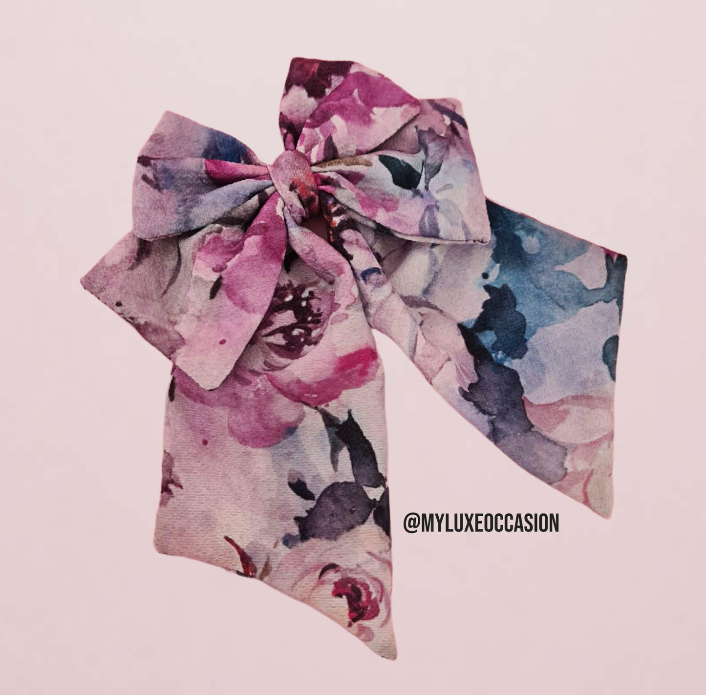 Purple Watercolour Floral Big Bow
