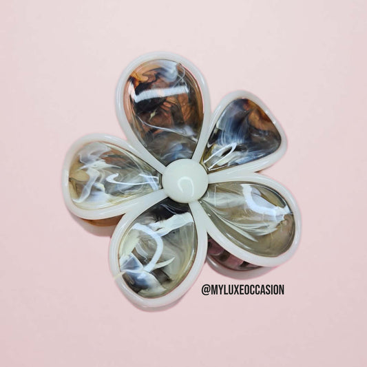 Neutral Marble Large Flower Hair Claw Clip