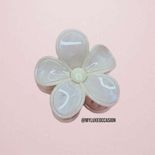 Off-White Marble Large Flower Hair Claw Clip