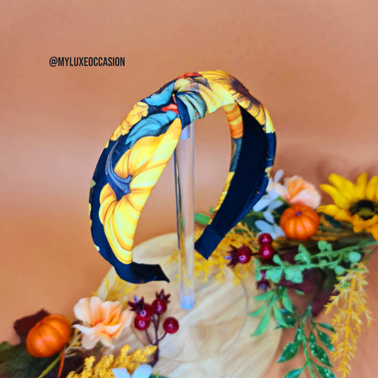 Autumnal Pumpkin Knotted Headband - Black Base - Autumn Collection 2025