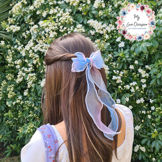 Blue and Pink Pearl Edge Bow