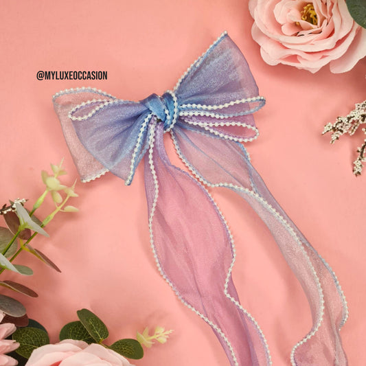 Blue and Purple Pearl Edge Bow