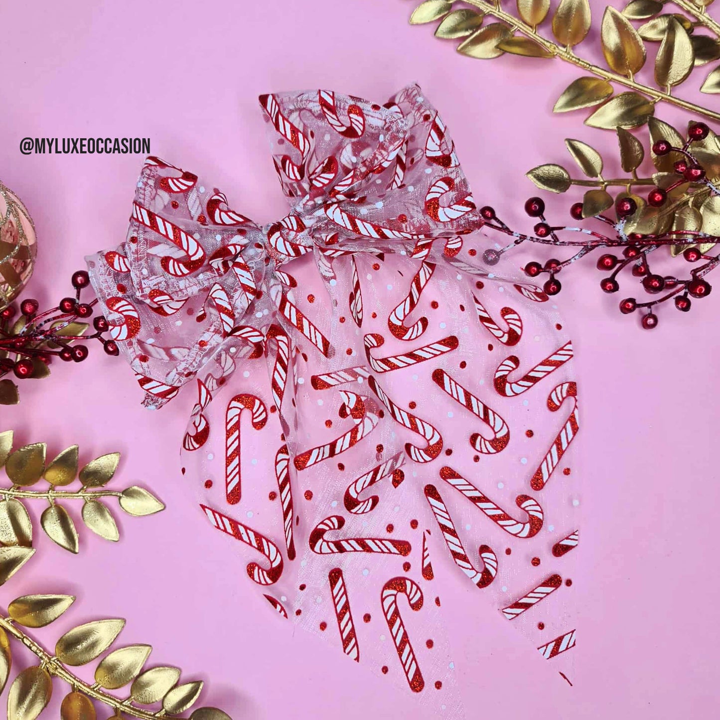 Candy Cane Organza Hair Bow