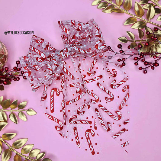 Candy Cane Organza Hair Bow