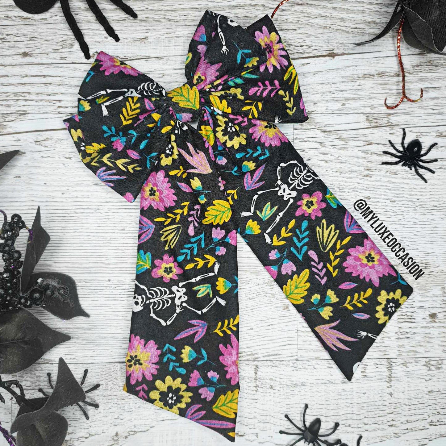 Day of the Dead Floral Skeleton Halloween Bow