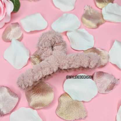 Dusty Rose Large Plush Hair Claw Clips