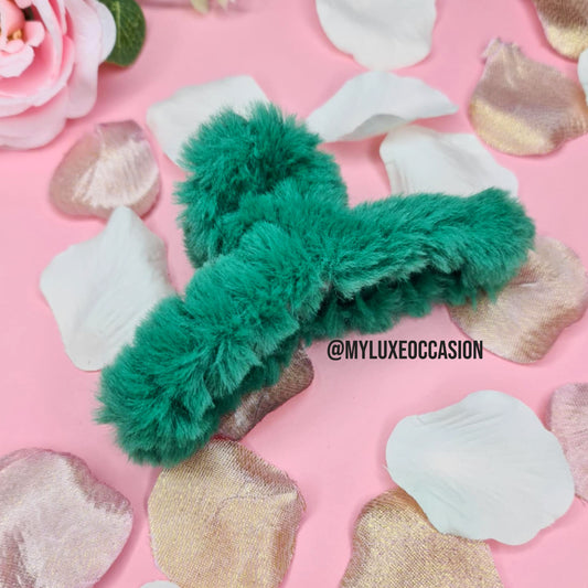Green Large Plush Hair Claw Clips