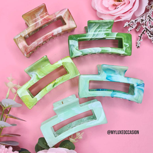 Various Green Shades Rectangle Claw Clips