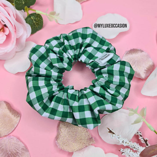 Green School Gingham Scrunchie