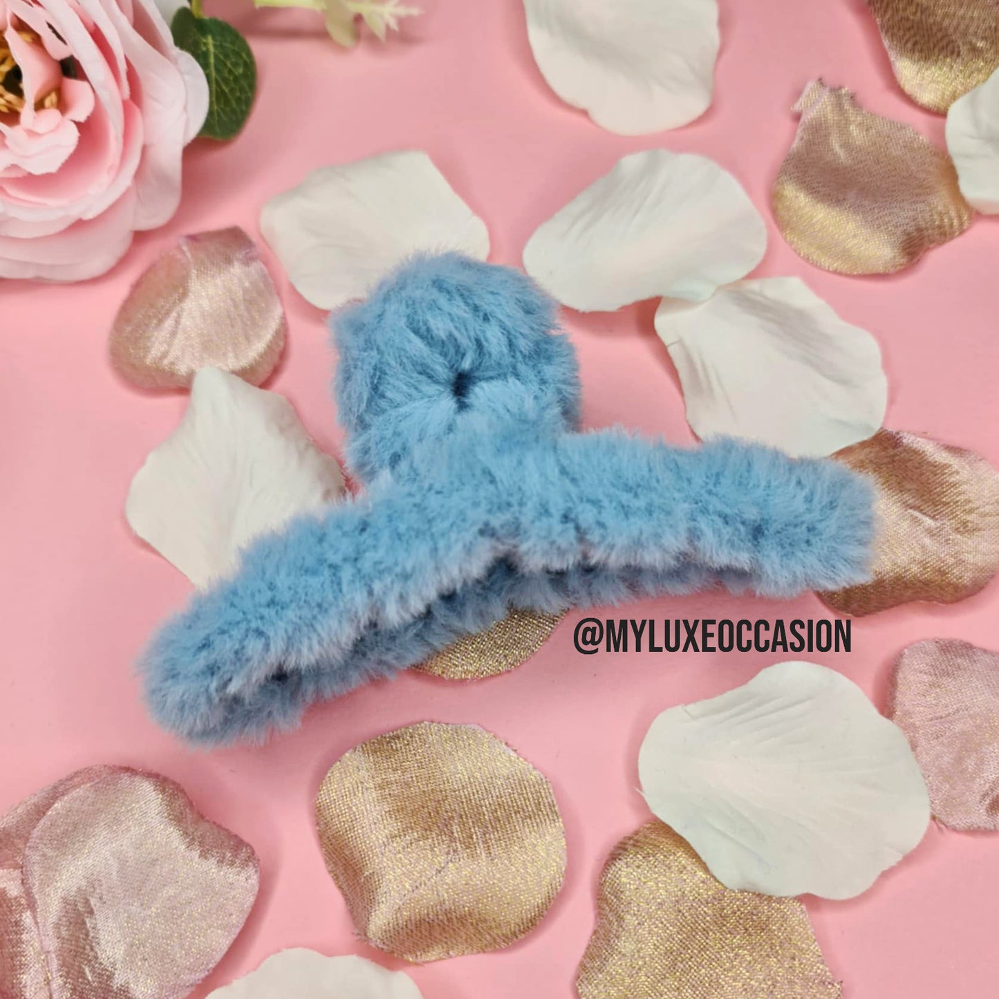 Grey Blue Large Plush Hair Claw Clips