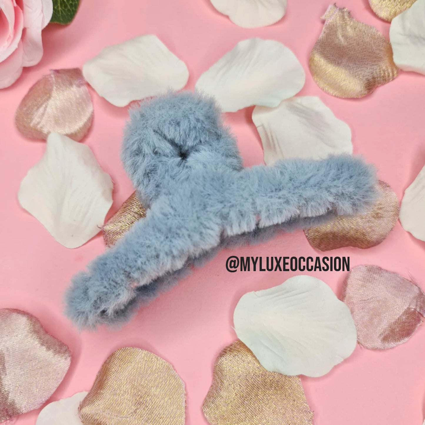 Grey Large Plush Hair Claw Clips