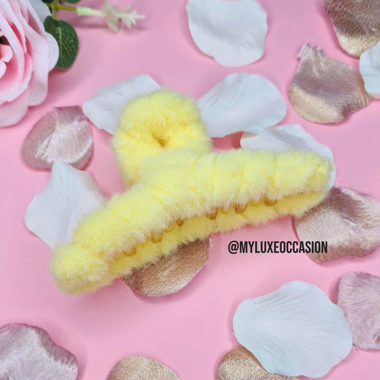Lemon Yellow Large Plush Hair Claw Clips