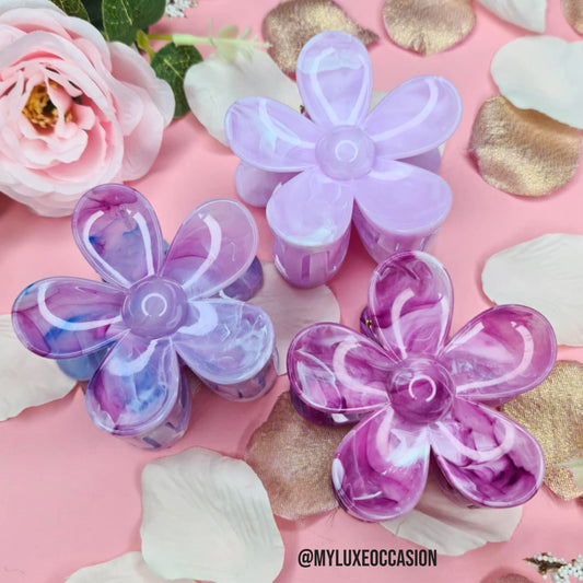 Marble Purple Large Flower Hair Claw Clips