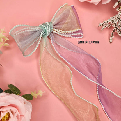 Pastel Rainbow Pearl Edge Bow