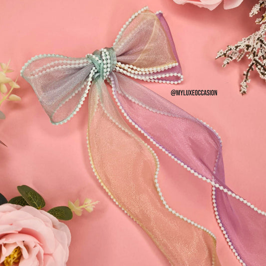 Pastel Rainbow Pearl Edge Bow
