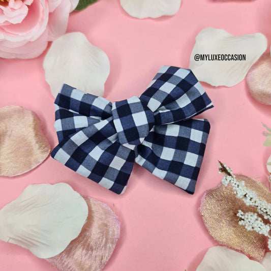 Navy School Gingham Hair Bow
