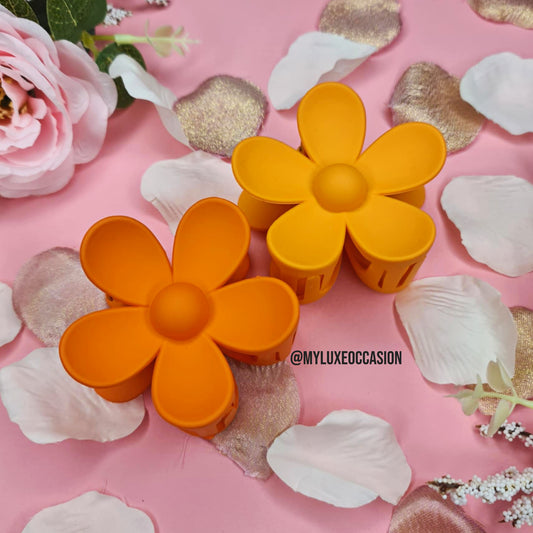 Orange Large Flower Hair Claw Clips