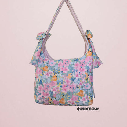 Pastel Watercolour Floral Slouchy Bow Bag