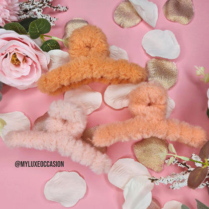 Peach Large Plush Hair Claw Clips