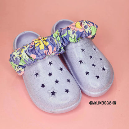 Purple Flower Power Cronchies - Scrunchies for your shoes - Strap Covers