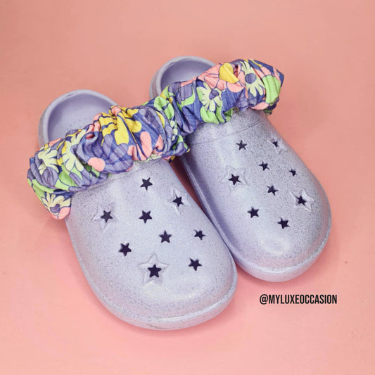 Purple Flower Power Cronchies - Scrunchies for your shoes - Strap Covers