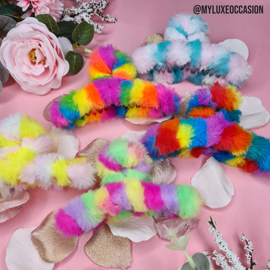 Rainbow Plush Hair Claw Clips