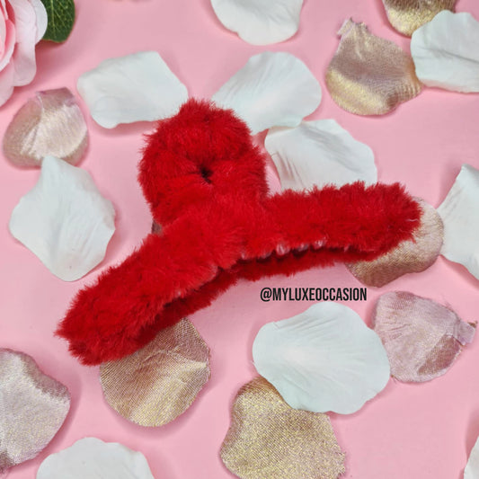 Red Large Plush Hair Claw Clips