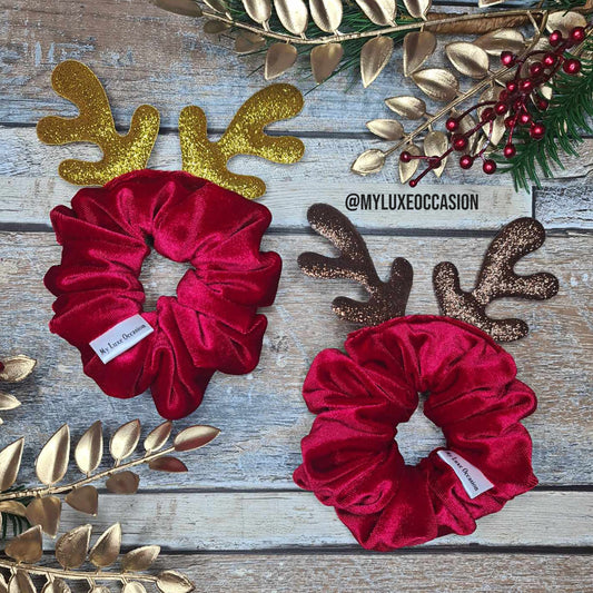 3D Reindeer Christmas Scrunchie - Red Velvet