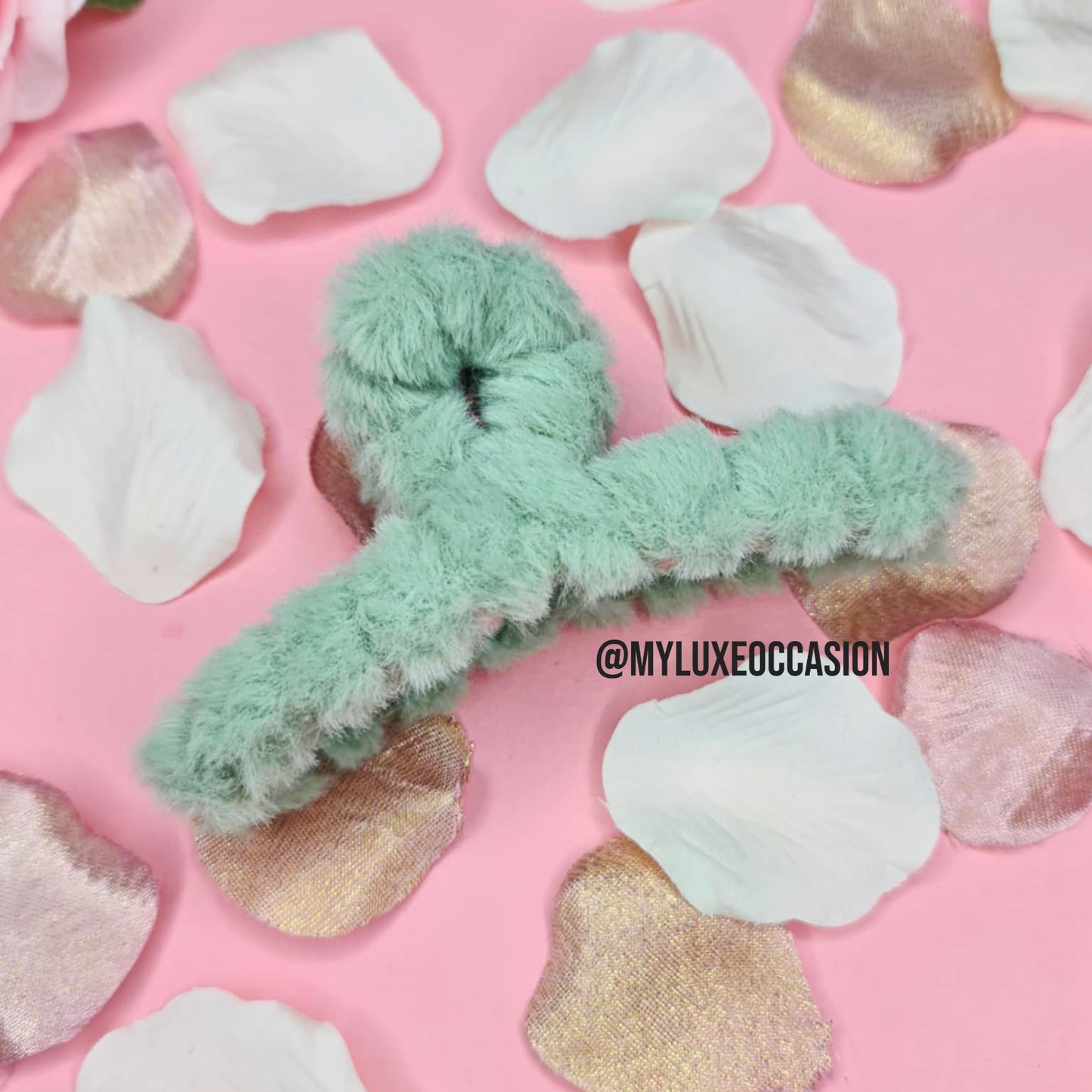 Sage Green Large Plush Hair Claw Clips