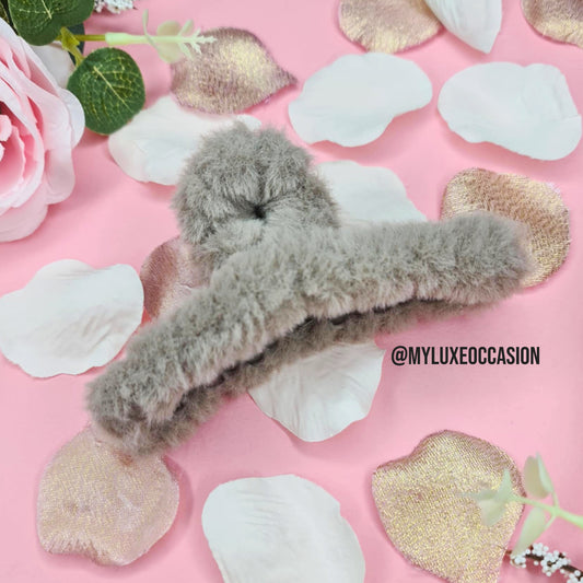 stone grey plush hair claw clip