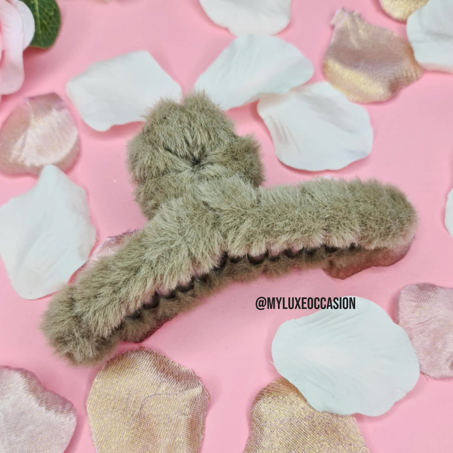 Taupe Large Plush Hair Claw Clips