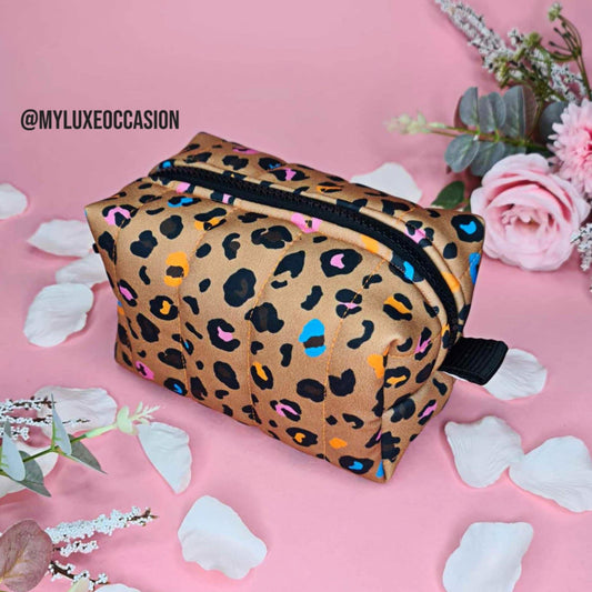 Multi Leopard Print - Quilted Makeup/ Toiletry Bag