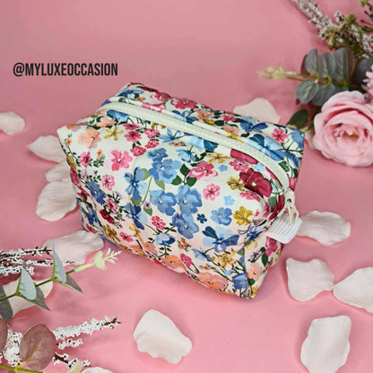 Floral Print - Quilted Makeup/ Toiletry Bag