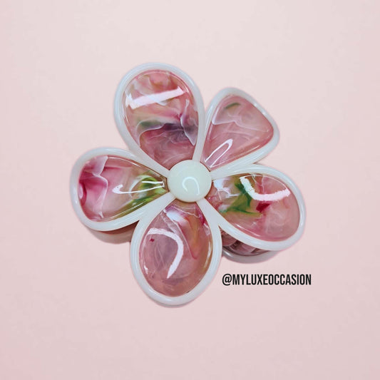Pink and Green Marble Large Flower Hair Claw Clip