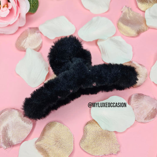 Black Large Plush Hair Claw Clips