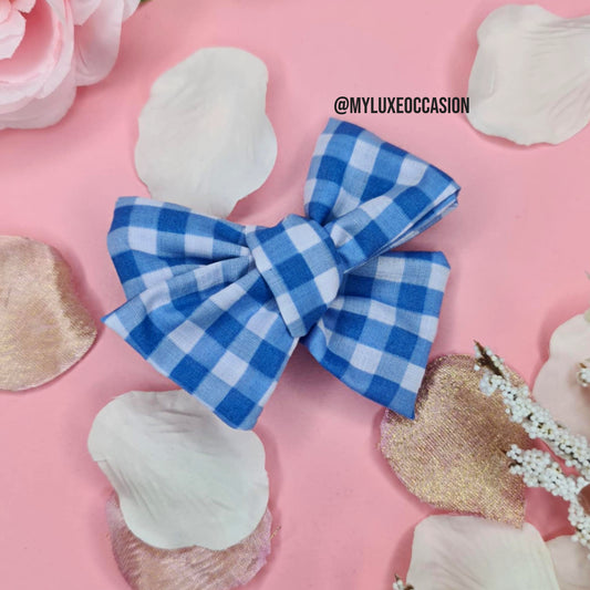 Blue School Gingham Hair Bow