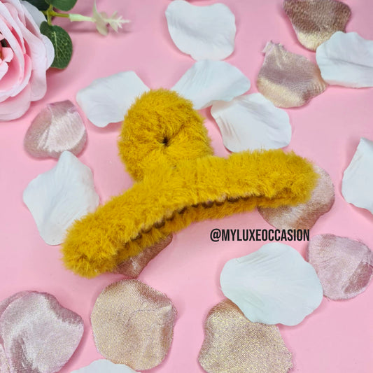 Bright Mustard Large Plush Hair Claw Clips